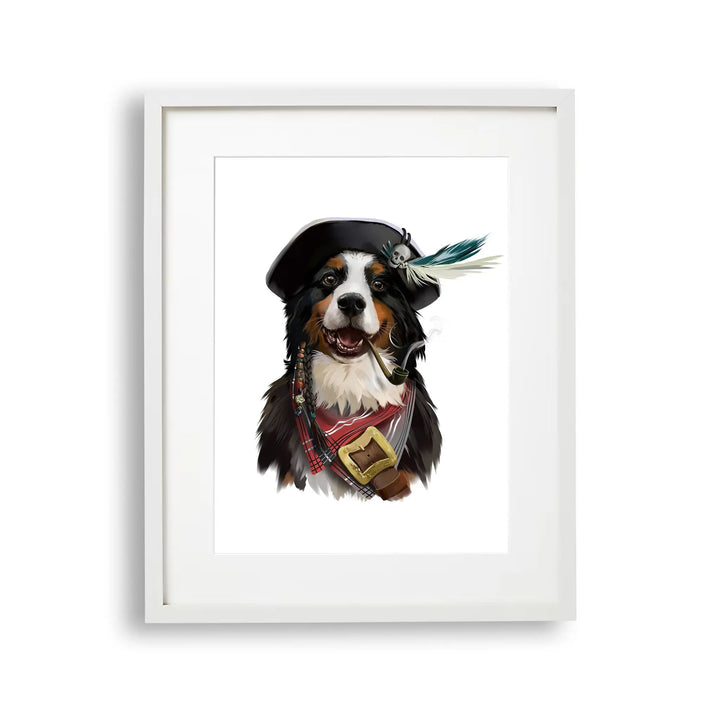 Tablou cu rama pentru copiilor care reprezinta un caine bernese pirat cu pipa in gura bernese dog