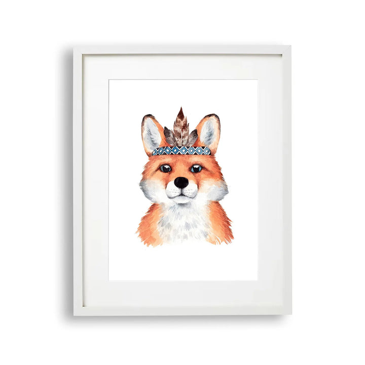 Tablou cu rama destinat copiilor care reprezinta un portret boho al unei vulpi fox portrait