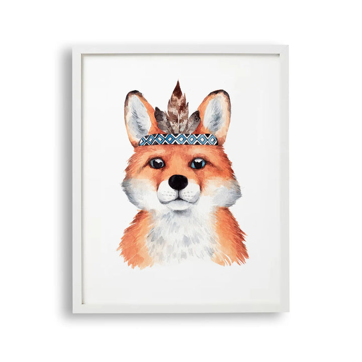 Tablou cu rama destinat copiilor care reprezinta un portret boho al unei vulpi fox portrait