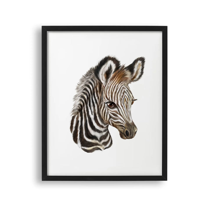 Tablou cu rama pentru copii care ilustreaza un pui de zebra care arata frumusetea si detaliile acestui animal zebra foal