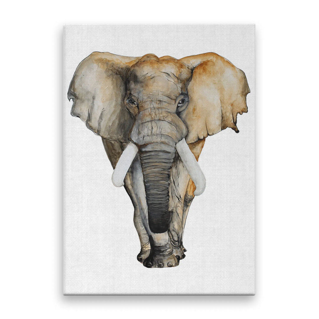 Tablou canvas pentru copii care ilustreaza un elefant desenat cu acuarela pe fundal alb elephant