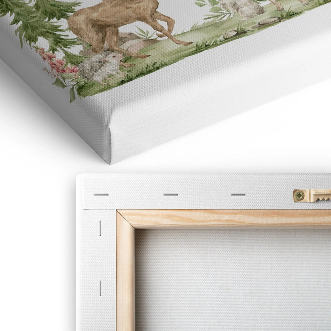Tablou canvas pentru copii ilustreaza magia padurii bambii si un tanar cerb woodland harmony