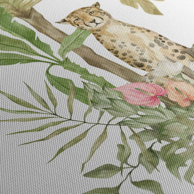 tabloul-canvas-pentru-copii-ilustreaza-plante-si-animale-tropicale-leopard-papagali-bananier-jungle-cat